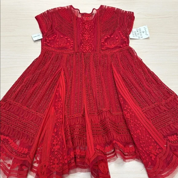 Free People red dress with beading and lace, size extra small, New,  never worn - Picture 12 of 15